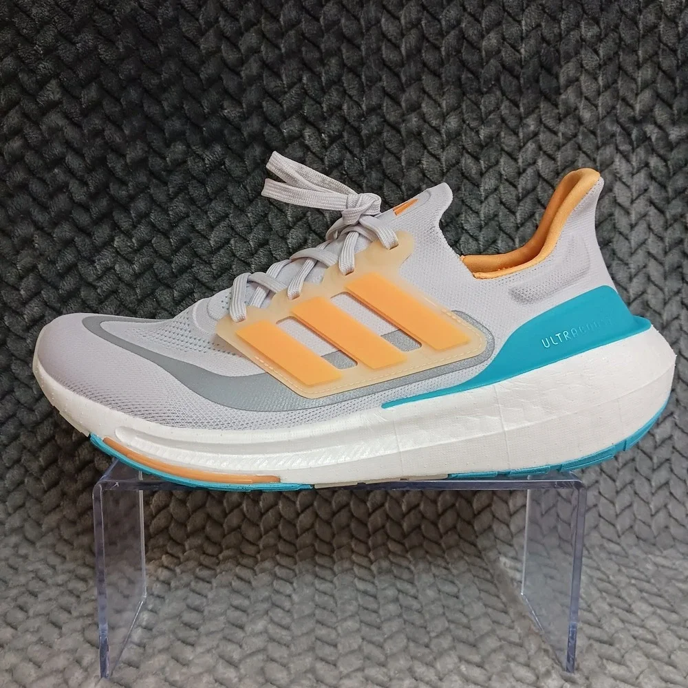 Adidas UltraBoost Light Grey Flash Orange Cyan Men's Walking Running Shoes Sz 10